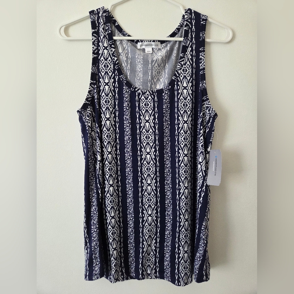 Warehouse One Blue and White Relaxed Tank Top